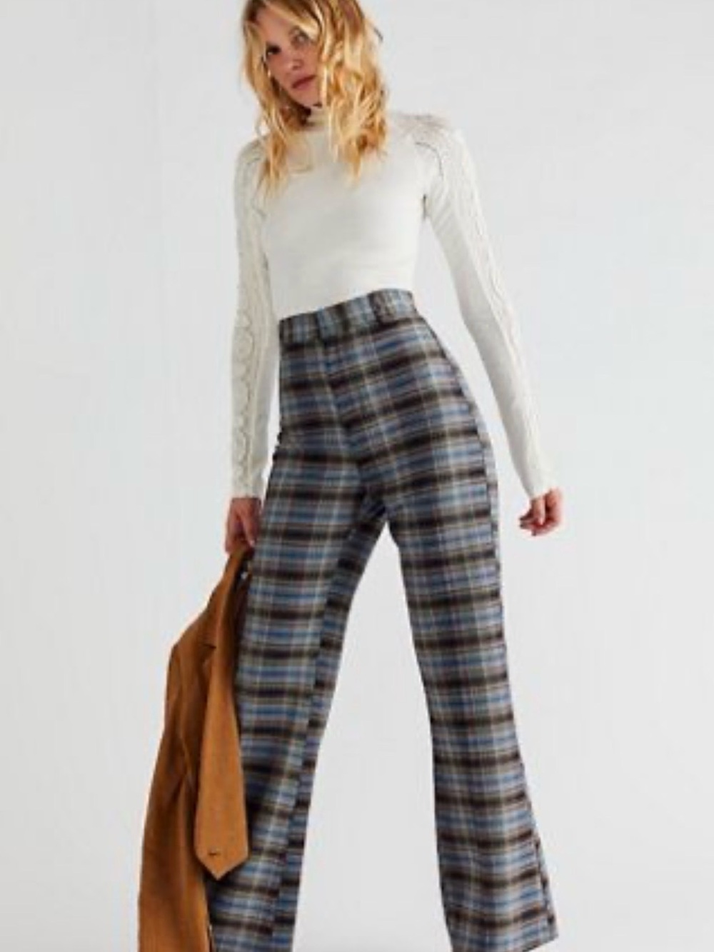 Free People Jules plaid High-Waist Wide-Leg Pants in Blue